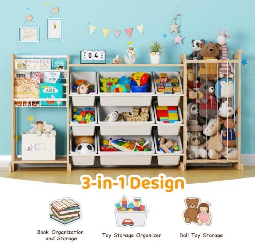 65" Large Toy Storage Organizer with Bookshelf and Stuffed Animal Storage