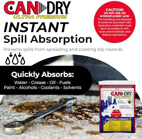 Can Dry Ultra Premium All Purpose Absorbent Granules, 25lbs - Spill Cleanup & Odor Control - Diatomaceous Earth & Montmorillonite Clay - Home, Garage, Industrial & Automotive Use