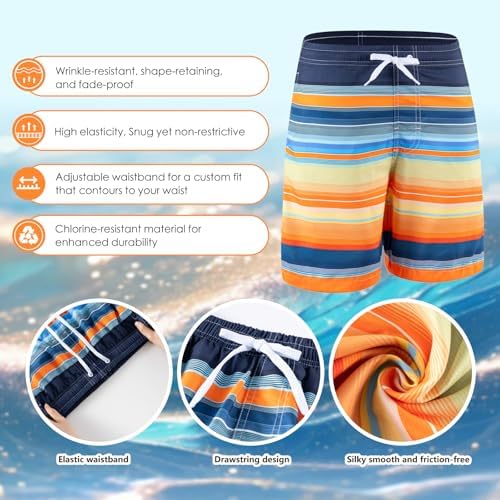 Boys Swim Trunks 3 Pack Quick Dry UPF 50+ Bathing Suit 5-16 Years