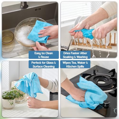 Microfiber Cleaning Cloth 12 Pack, 12x12 Inch Lint Free Streak Free Towels, Ultra Absorbent Cleaning Rags for Cars, Auto Detailing, Kitchen & Windows (12, Blue)