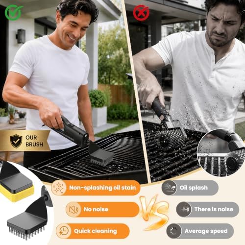 Electric Grill Brush with LED Light, Grill Cleaner for Outdoor Grill（Black）