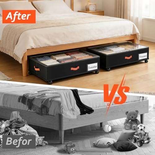 66L 2-Pack,Under Bed Storage with Wheels, 30" L x 16" W x 7.5" H