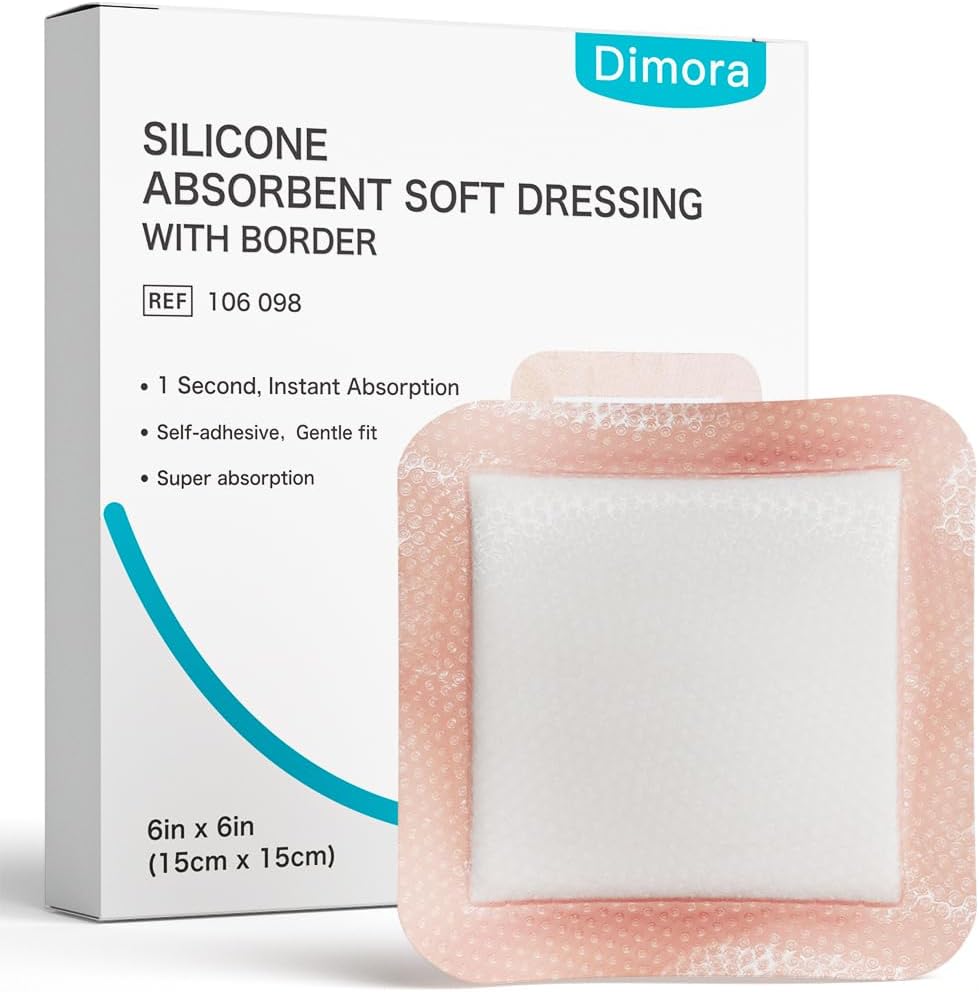 Silicone Super Absorbent Wound Dressings - Gentle Adhesive Bandages with Ultrasorb Polymer,Heavy Exudate Wound Care Pads 6"X 6" 10 Packs