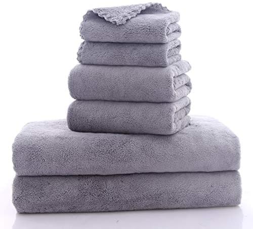 Ultra Soft Towel Set - Quick Drying - 2 Bath Towels 2 Hand Towels 2 Washcloths - Microfiber Coral Velvet Highly Absorbent Towel for Fitness, Bathroom, Sports, Yoga, Travel-Grey 6 Pcs