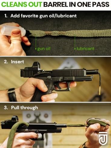 Bore Cleaner Gun Cleaning Kit For 12Ga / 5.56 / 9mm Gun Cleaning Snake, Gun Cleaning Supplies Incl. Gun Cleaning Patches, 6-inch Gun Cleaning Swabs, Gun Brushes, Cleaning Picks, Needle Oil Applicator