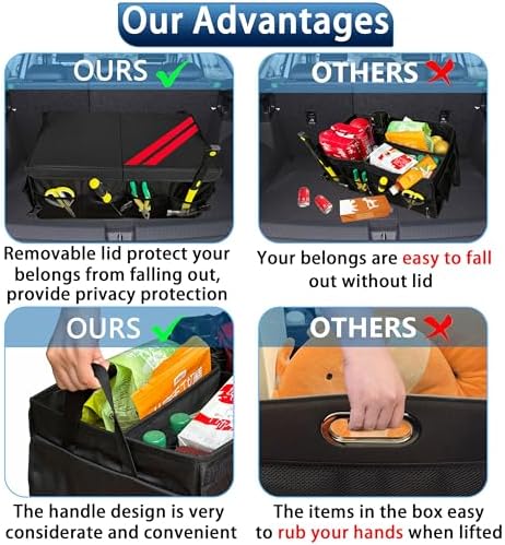 Car Trunk Organizer for Dodge Charger Durango Challenger Ram Collapsible Storage Box with Handle Foldable Lid Non Slip Bottom 2 Compartment Sturdy Base Panel for Dodge Accessories(Red Trim)