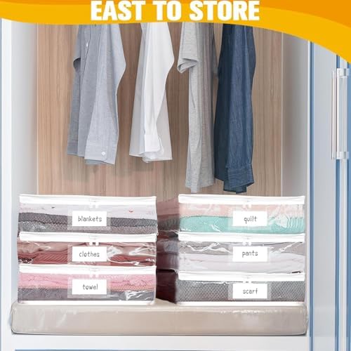 Plastic Storage Bags with Easy-Glide Zipper, Pack of 6, Durable Clear Vinyl Zippered Storage Bags for Clothes Sweaters Comforters Blankets Sheets Bedding (23.6 x 16.9 x 13.8 Inch, Transparent White)