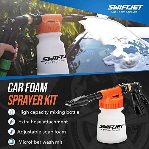 Car Wash Foam Gun + Microfiber Wash Mitt - Foam Cannon Works with Any Soap - Garden Hose Car Foam Sprayer - Car Wash Kit - Car Accessories Foam Blaster (Orange Foam Gun with Mitt)