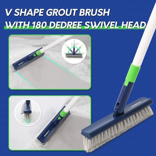 4 in 1 Shower Cleaning Brush, 58" Extendable Tub and Tile Scrubber Set, Grout Brush with Long Handle, Shower Tile Floor Scrubber for Cleaning Baseboard Bathroom Toilet Kitchen