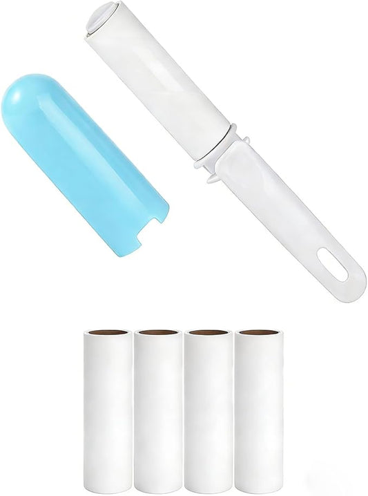 Mini Lint Roller for Travel Purse Car Pocket Small Lint Roller for Clothes Pet Hair Remover Roller with Cover and 4 Refills Extra Sticky 150 Sheets Total (Blue)