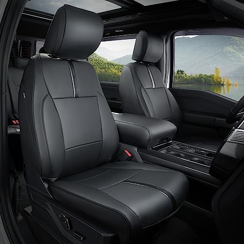 For Ford F150 Seat Covers 2015-2024 2025 2026 2027,Full Set Leather Waterproof Black Trucks Pickup Seat Covers Custom Fit for Ford F150 Accessories,Car Seat Cover for SuperCrew/CrewCab(XL,XLT)