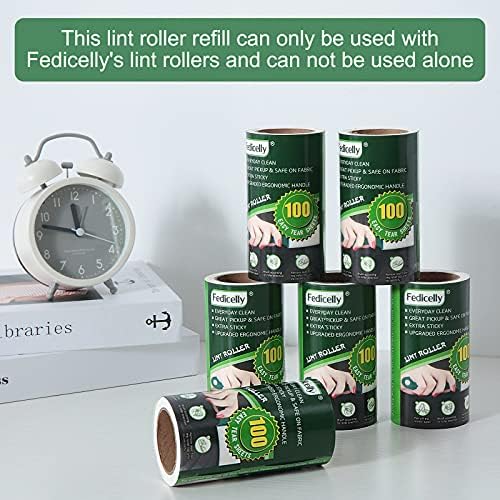 Lint Rollers Pet Hair Extra Sticky Refills,Mega Value Set 600 Sheets for Cat and Dog Hair Removal,100 Sheets Per Roller (Pack of 6) Green