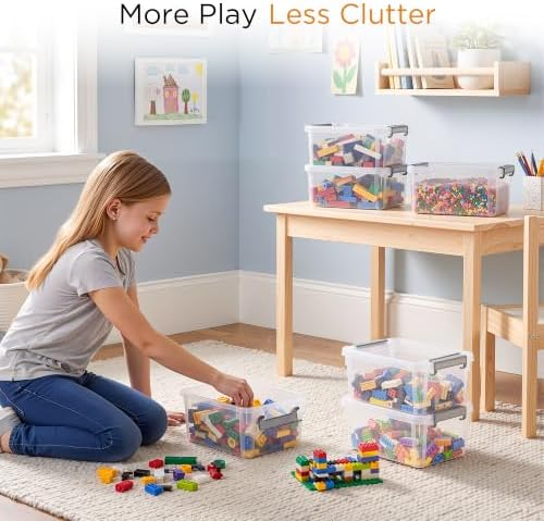 4 Packs Small Storage Bins with Lids 3.2 QT Plastic Storage Containers for Organizing Stackable Clear Storage Boxes