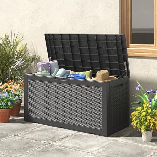 160 Gallon Deck Box,Lockable Outdoor Storage Box Gas Lift,Waterproof,Black