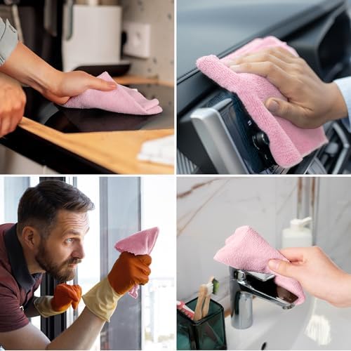 Microfiber Cleaning Cloth Roll 90 Pack, 12"×12", Reusable, Pink & Grey