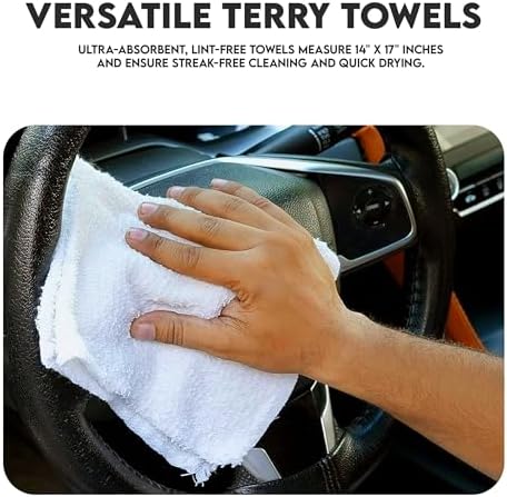 Terry Bar Mop Towels - 60 Pack (14"x17") White Cotton Terry Cloths, Super Absorbent Cleaning Rags, Reusable Bar Mop Towels for Kitchen, Garage, Salon, Spa & Commercial Use