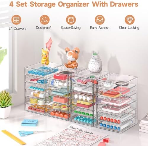 Acrylic Makeup Drawer Storage Organizer with 24 Drawers, 4 Set
