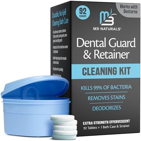Retainer & Denture Cleaning Kit, 92 Tablets + Bath Case & Strainer by M3