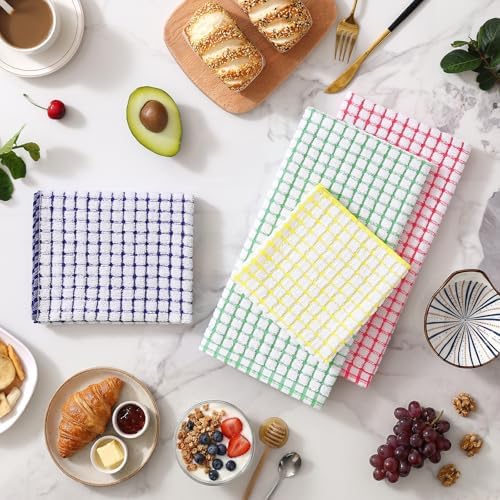 Cotton Terry Kitchen Towels and Dishcloths Set of 8, Mixed Color