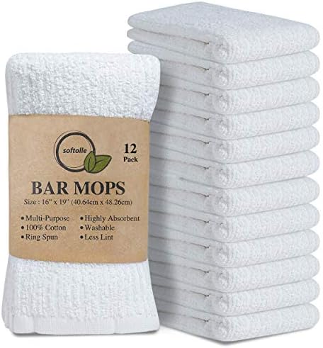 Towels Kitchen Bar Mops Towels, Pack of 12 Towels - 16 x 19 Inches, 100% Cotton Super Absorbent White Bar Towels, Multi-Purpose Cleaning Towels for Home and Kitchen Bars