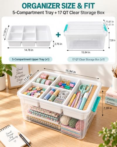 Clear Stackable Storage Organizer Box with Dividers, Multi-Functional Container for Building Blocks, Toys, Crafts and Tools