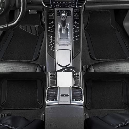 Waterproof Universal Fit Car Floor Mats, Faux Leather Car Carpet Mats, Black Car Mats with Anti-Slip Nibbs Backing & Driver Heel Pad Fit for SUV,Vans,sedans, Trucks,Set of 4pcs(All Black)