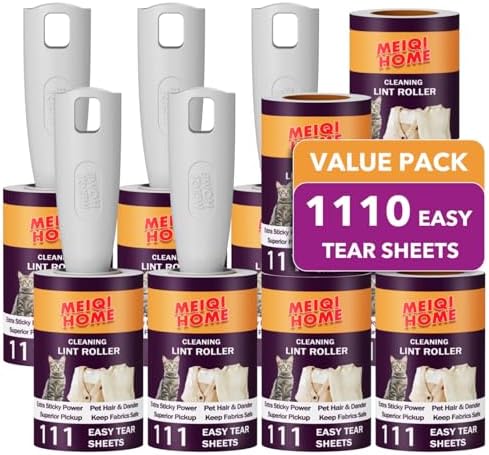 Lint Rollers for Pet Hair Extra Sticky, 1110 Sheets Mega Value Set Lint Roller with 5 Upgraded Handles, 10 Rollers Portable Pet Lint Roller for Clothes, Furniture, Dog & Cat Hair Removal