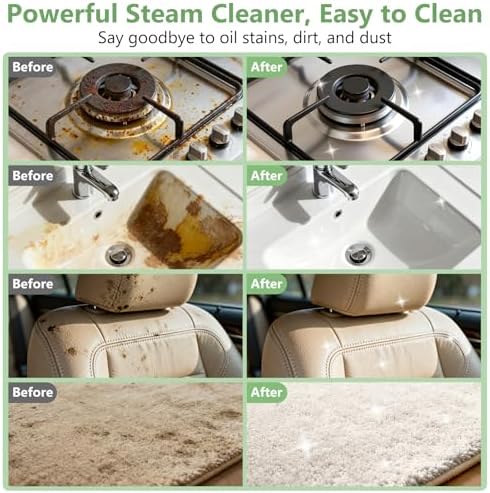 Steam Cleaner, Portable Steamer for Cleaning with 16pcs Accessories, 6-Level Adjustable and 15s Heat-Up, Handheld Steam Cleaner for Home, Tile, Dirt, Grout, Grease, Car Detailing, Dark Green