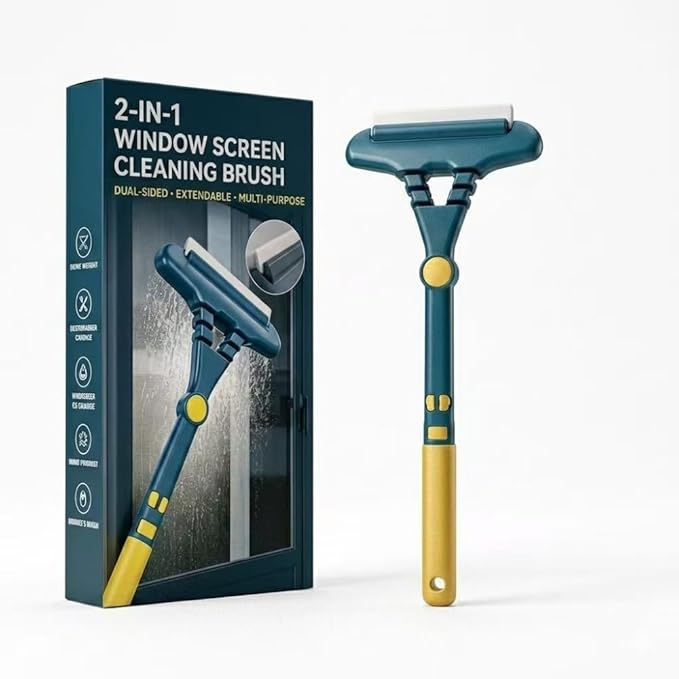 2-in-1 Window Cleaning Brush & Wiper,2026 New Window Screen Cleaner Multi-Purpose Cleaning Brush, Upgrade Multi-Purpose Cleanings Brush for Patio, Door, Porch Screens (1PCS)