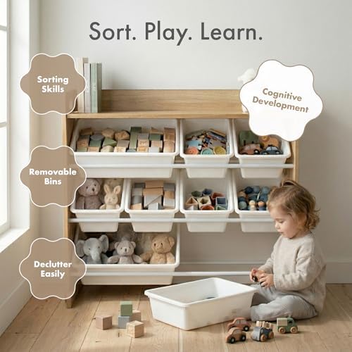 Kids Toy Organizer with Display Shelf, 9 Bins, 3 Tier Storage