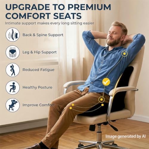 Ergonomic Seat Cushion & Lumbar Support Pillow for Office Chair, Memory Foam Office Chair Cushion for Tailbone Comfort, Car Seat Cushion for Long Sitting