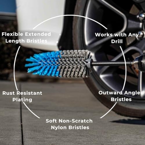Long Reach Wheel Brush for Drill, Car Detailing Attachment