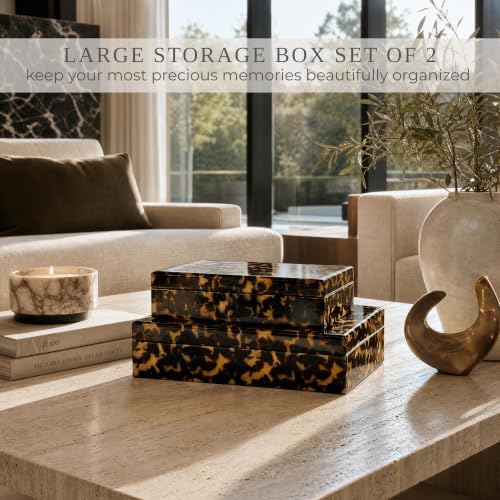 Decorative Storage Boxes - Set of 2 Tortoise Shell Organizer Boxes