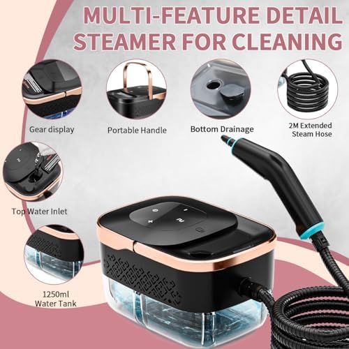 Handheld Steam Cleaner, 4 Bar Pressurized steam cleaner with 11 Accessories,15s Fast Heat-Up & 6-Level Adjustable,1500W Steamer for Cleaning Grout,Grease,Tile, Couch, Car Detailing, Windows & Floors
