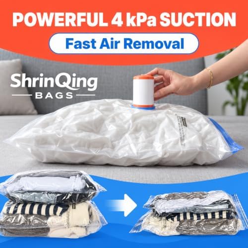 ShrinQing 12PCS Vacuum Storage Bags - with Rechargeable Electric Pump – Compression Vacuum Seal Bags for Travel, Luggage & Closet Organization – Space Saver Bags Set, 3 Sizes – Airtight, Reusable