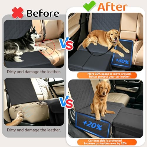 Dog Car Seat Extender with Seat Cover, Heavy Duty Back Seat Extender for Dogs up to 180lbs, Hard Bottom Car Organizer with Storage, Large Dog Travel Platform for SUV Truck