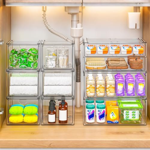 6-Pack Acrylic Stackable Storage Drawers for Vanity, Desk, Bath