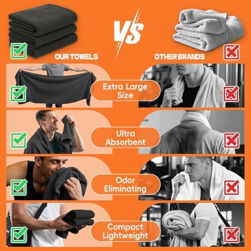 Microfiber Sweat Towel, Quick Dry Negative Ions 3 Pack 27x55 in