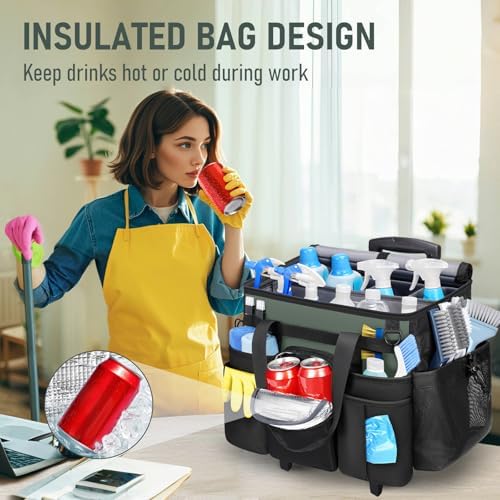 Cleaning Caddy with Wheels, Extra Large Rolling Cleaning Caddy Bag