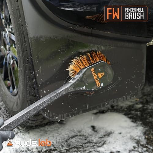 Suds Lab FW Fender Well Brush, Long Handle Tire Cleaner, 18-Inch, Black