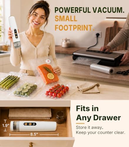 Handheld Vacuum Sealer for Food, Compact Cordless Sealer, 30 Reusable Bags