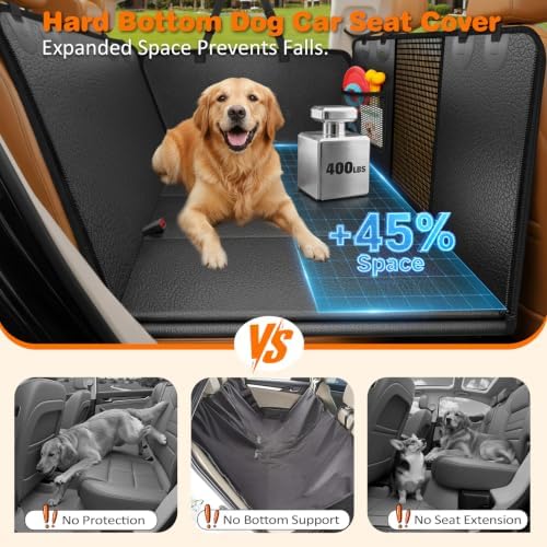 Hard Bottom Dog Car Seat Cover for Back Seat, PU Leather Hammock