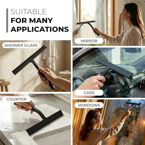 Silicone Shower Squeegee with 3-in-1 No-Drill Mount, Black, 9''