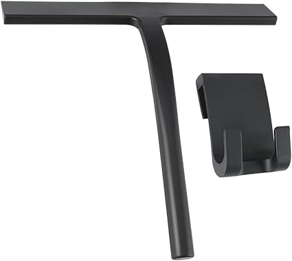 Shower Squeegee with Hook,Matte Black 9-inch Stainless Steel Core Streak-Free Cleaning, Silicone Rubber Squeegees for Sh