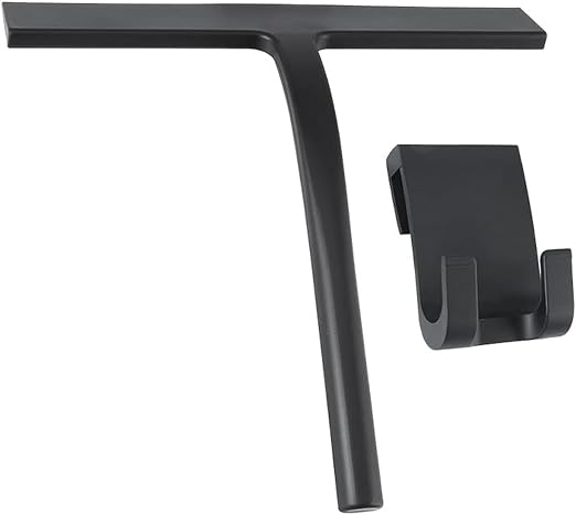 Shower Squeegee with Hook,Matte Black 9-inch Stainless Steel Core Streak-Free Cleaning, Silicone Rubber Squeegees for Sh
