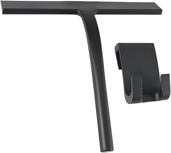 Shower Squeegee with Hook,Matte Black 9-inch Stainless Steel Core Streak-Free Cleaning, Silicone Rubber Squeegees for Sh