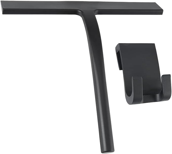 Shower Squeegee with Hook,Matte Black 9-inch Stainless Steel Core Streak-Free Cleaning, Silicone Rubber Squeegees for Sh