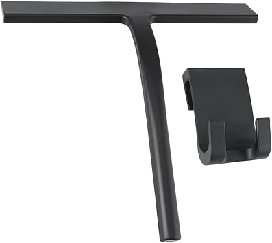 Shower Squeegee with Hook,Matte Black 9-inch Stainless Steel Core Streak-Free Cleaning, Silicone Rubber Squeegees for Sh