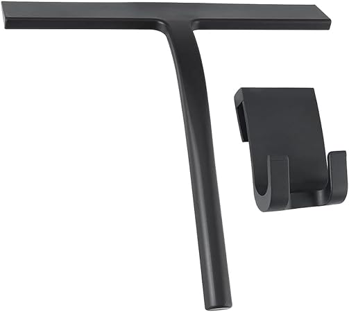 Shower Squeegee with Hook,Matte Black 9-inch Stainless Steel Core Streak-Free Cleaning, Silicone Rubber Squeegees for Sh