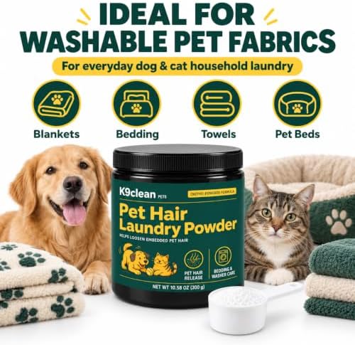 K9 Clean Pet Hair Dissolver, k9 Clean for Washing Machine, Laundry Additive for Dog & Cat Hair, Bedding, Blankets & Washable Fabrics, 10.58 oz (300 g)